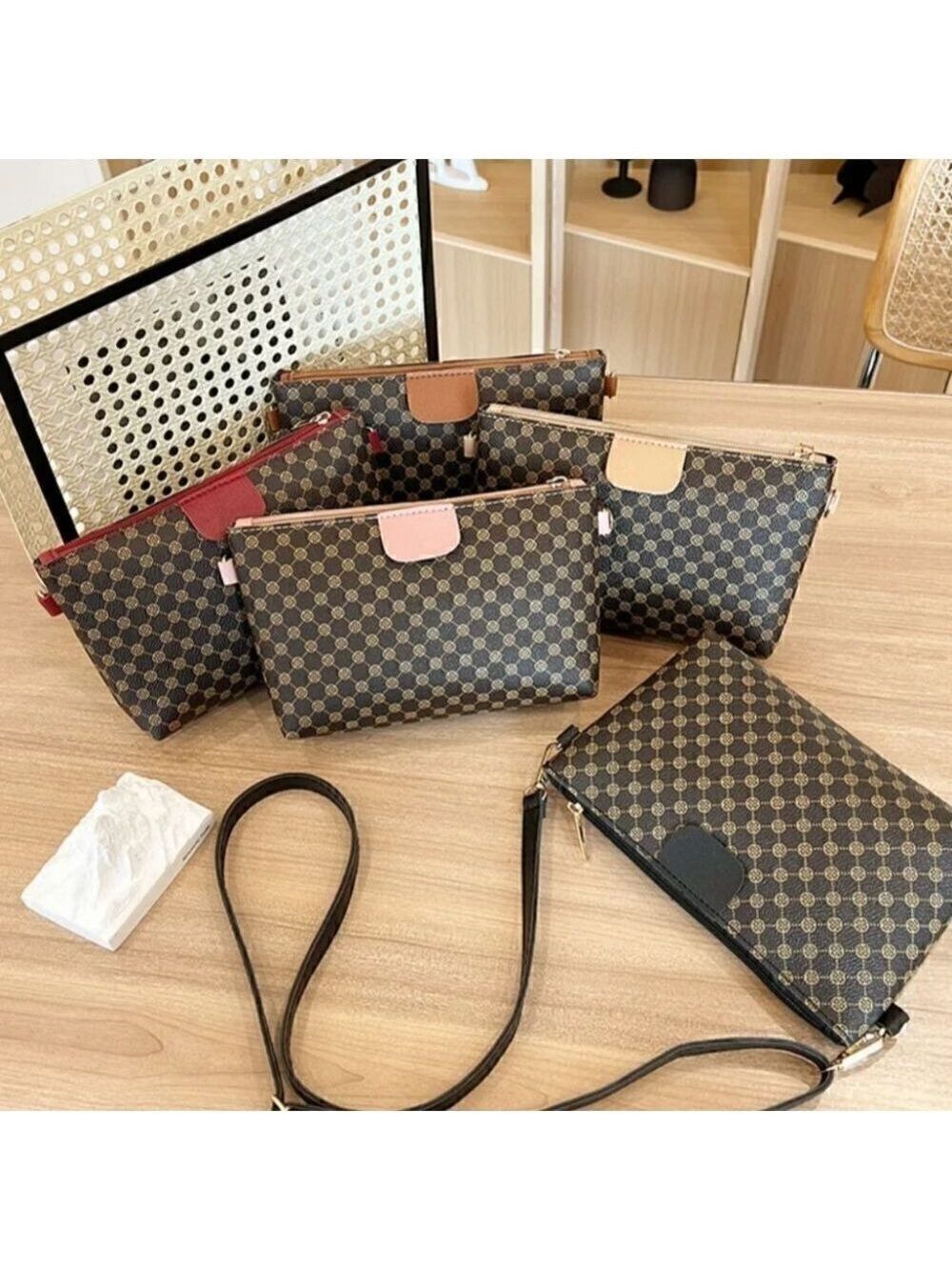 Mini Vegan Leather Print Monogram Square Zipper Crossbody - Picture 7 of 17